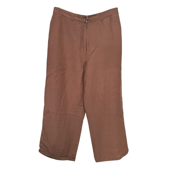 Vintage Linen Blend Brown Wide Leg Pants Size 14 2000s Y2K Jillian Jones - Picture 1 of 8
